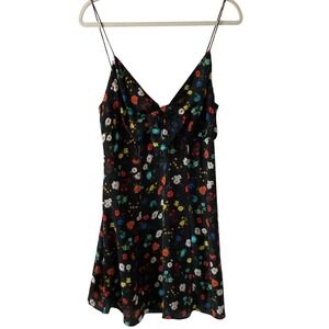 Alice + Olivia Black Floral Mini Dress Bow Front A-Line Spaghetti Strap Women 10